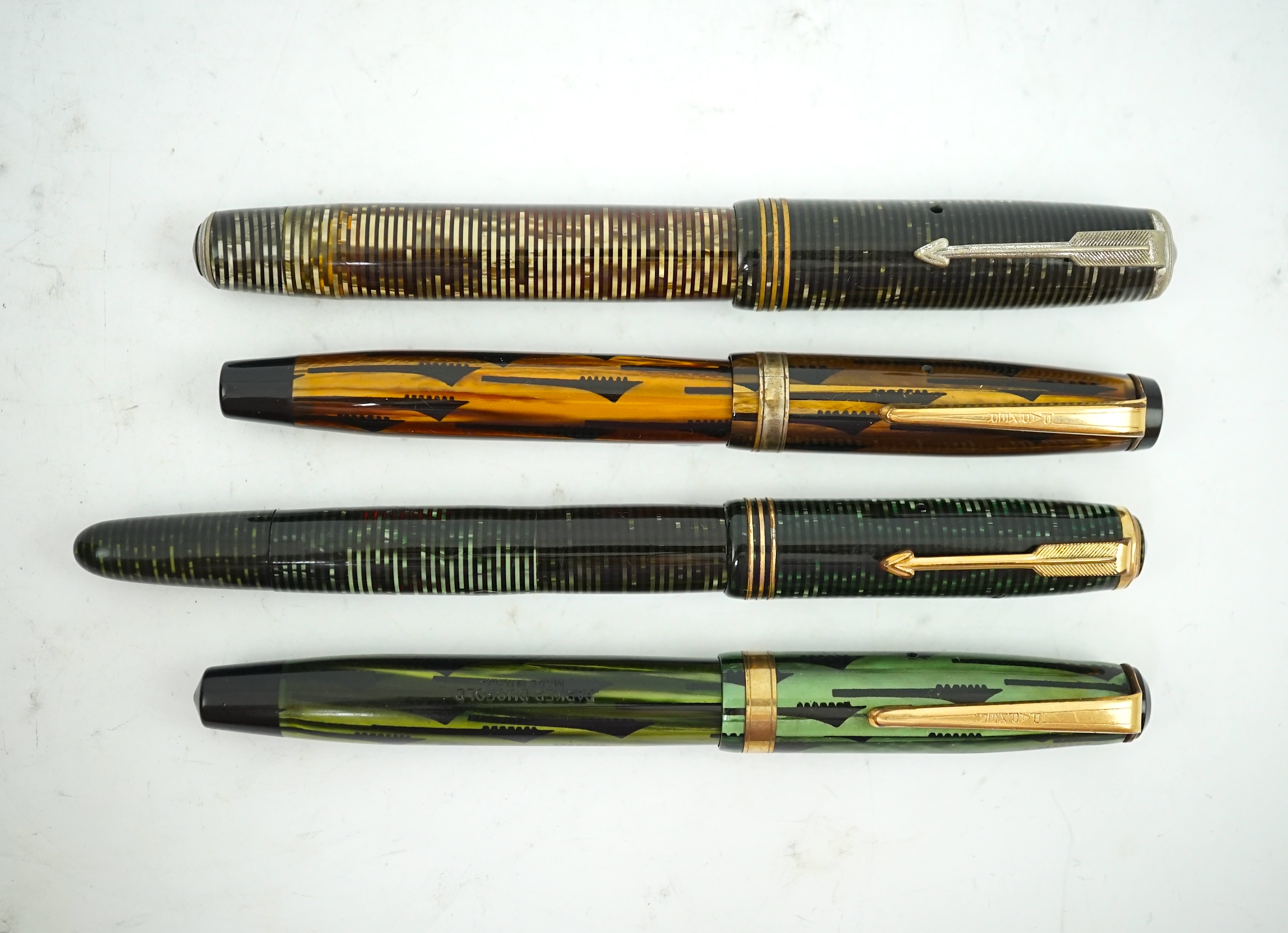 Four Parker pens to include an oversize Vacumatic